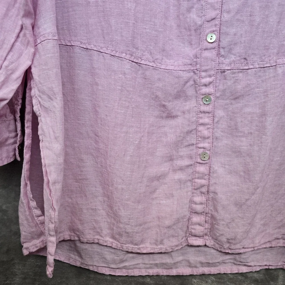 Tahari 100% Linen Button Down Tunic Top Pink Lightweight Roll-Tab Sleeves Medium - Picture 4 of 9